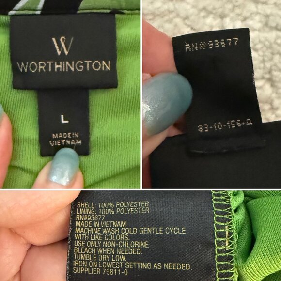 Worthington Womens Green Zebra Print Blouse Size Large Sleeveless V Neck Top - Picture 5 of 10